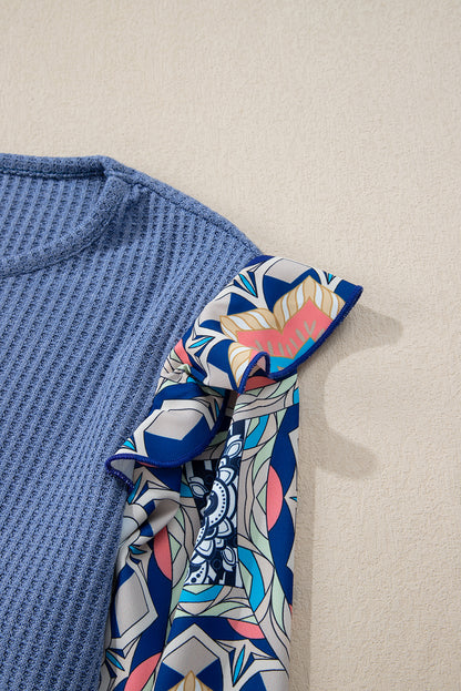 Waffle Floral Sleeve Top