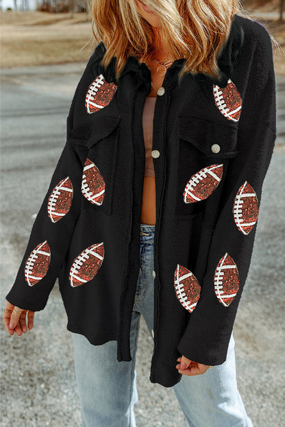 Black Fleece Graphic Football Shacket