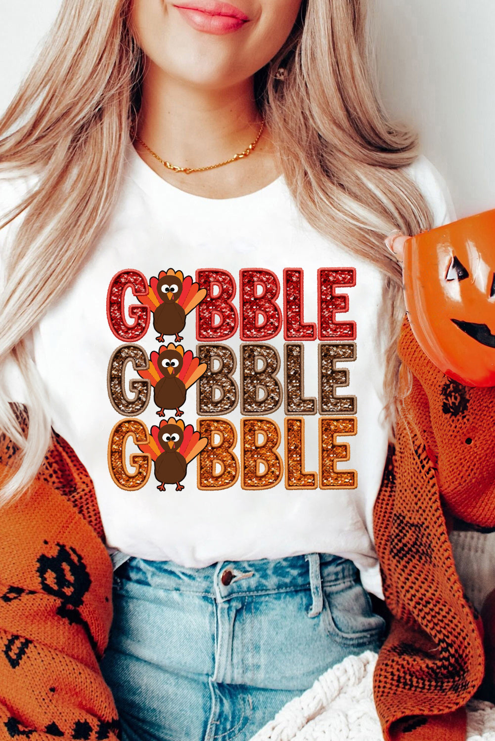 White GOBBLE Thanksgiving T Shirt