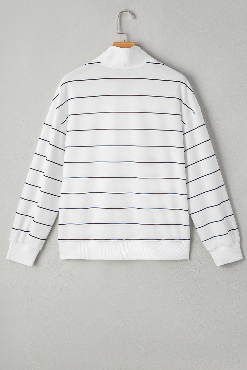 White Striped Zipper V-Neck Top