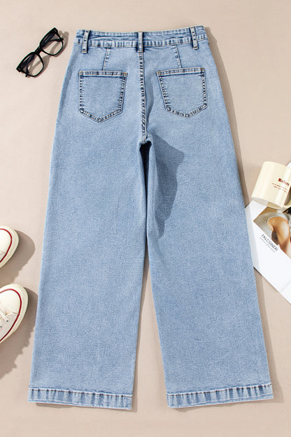 Patch Pocket Straight Leg Loose Jeans
