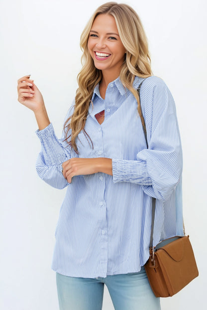Stripe Shirred Cuff Shirt