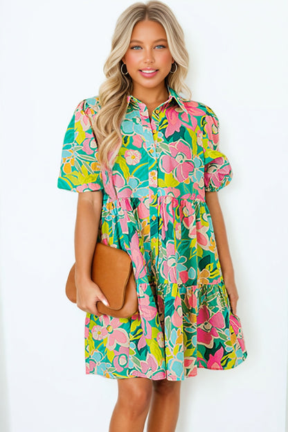 Floral Puff Sleeve Babydoll Dress