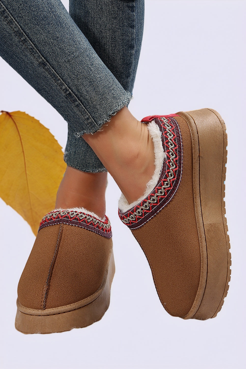 Chestnut Suede Round Toe Plush Lined Flats