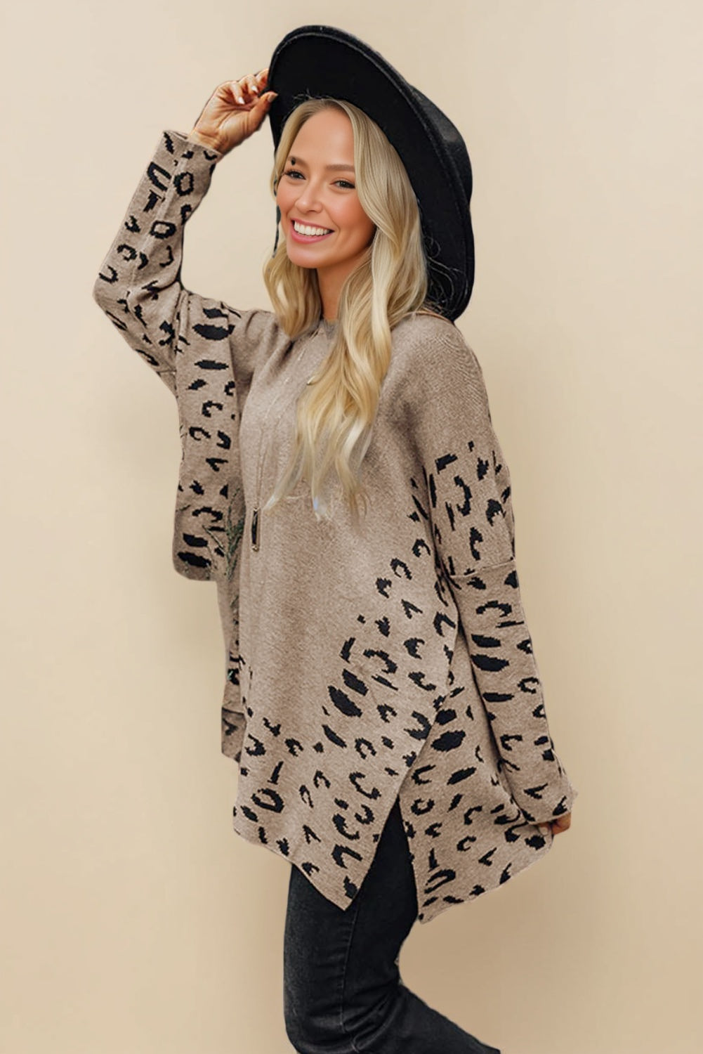 Leopard High Neck Oversized Sweater