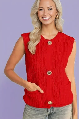Knit Side Pockets Sweater Vest