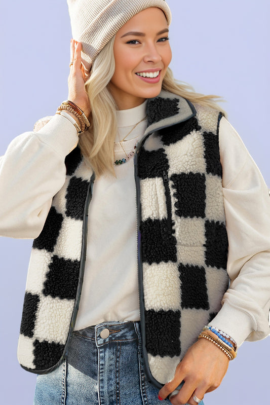 Black Checkered Sherpa Vest