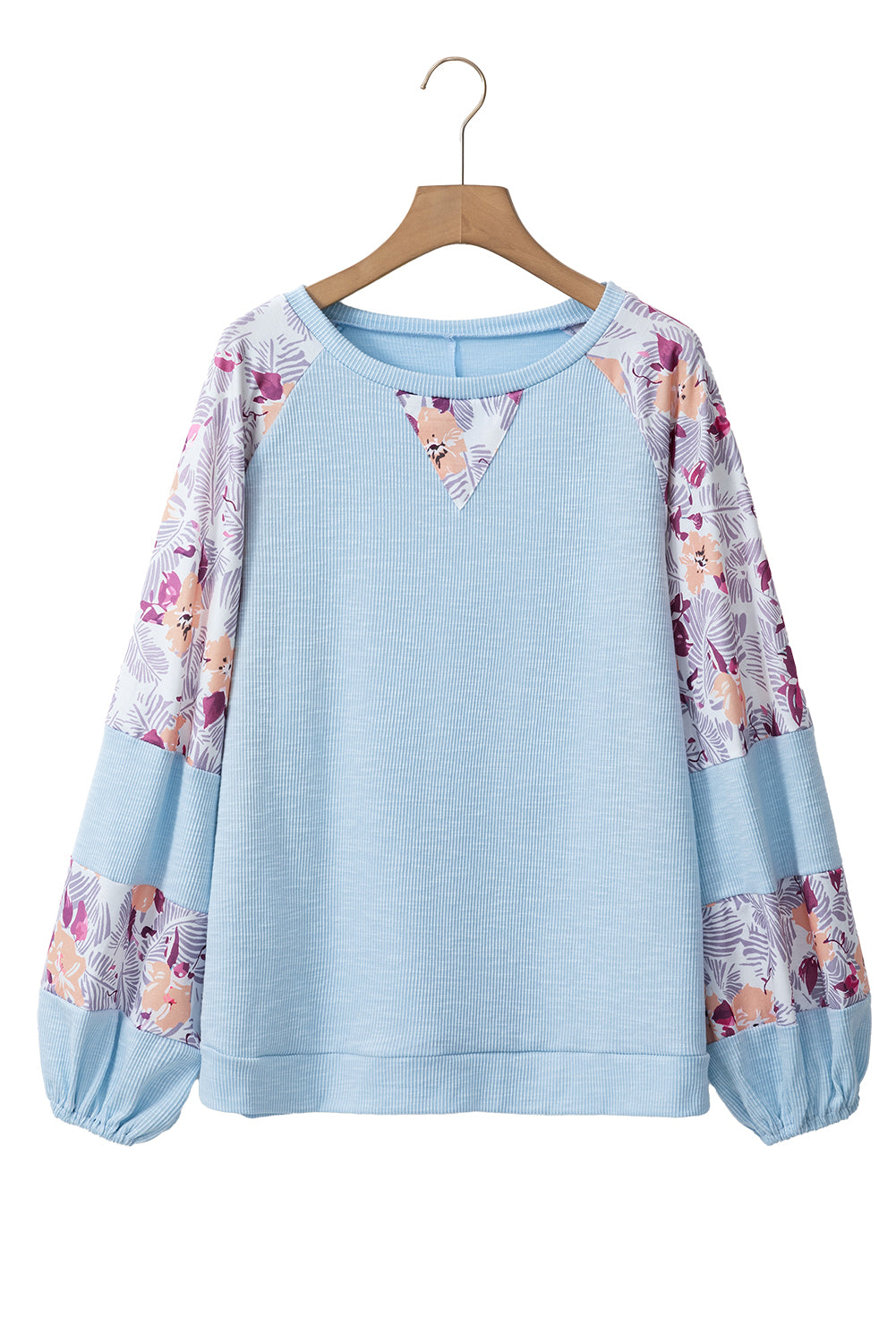 Floral Patchwork Balloon Sleeve Top