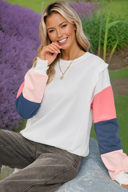 Ribbed Trim Long Sleeve Top