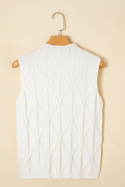 White Pearl High Neck Sleeveless Sweater