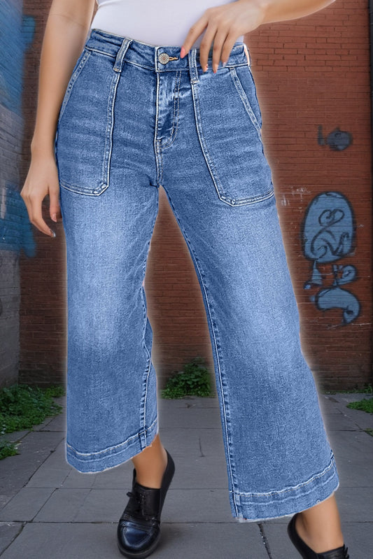 Cropped High Rise Wide Leg Jeans