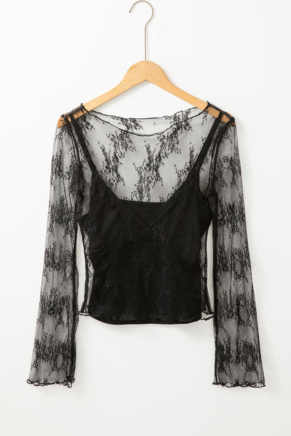 Black Mesh & Crochet Blouse