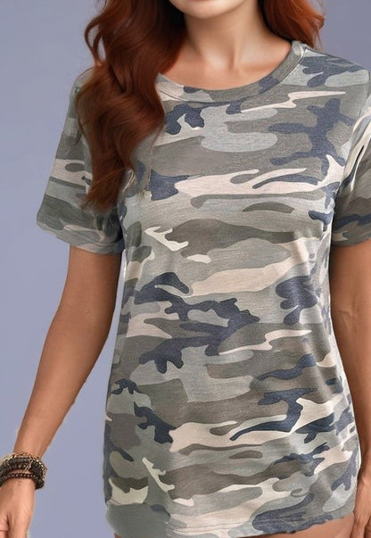 Green Camo Print Short Sleeve Tee