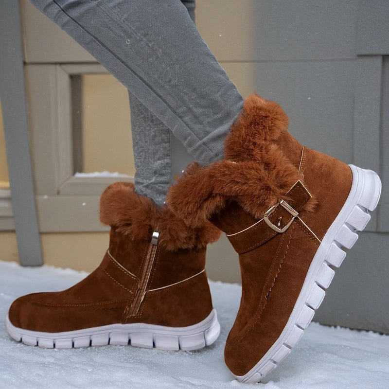 Furry Trim Buckle Boots