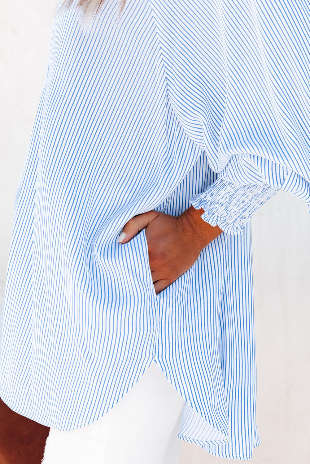 Stripe Shirred Cuff Shirt