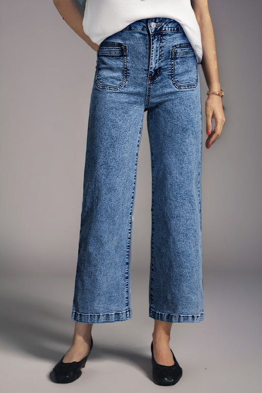 Patch Pocket Straight Leg Loose Jeans