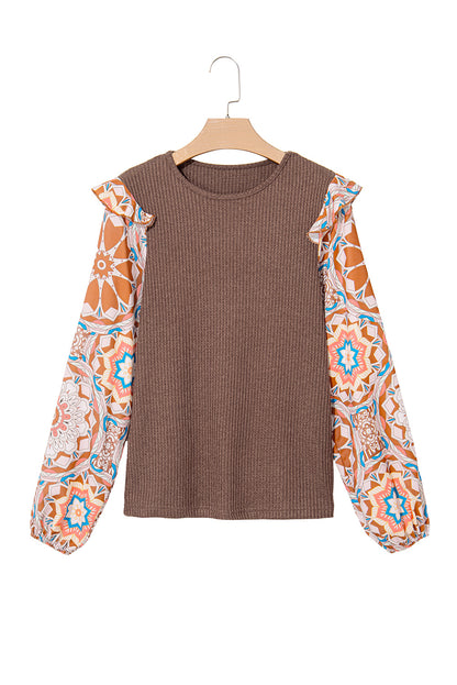 Waffle Floral Sleeve Top