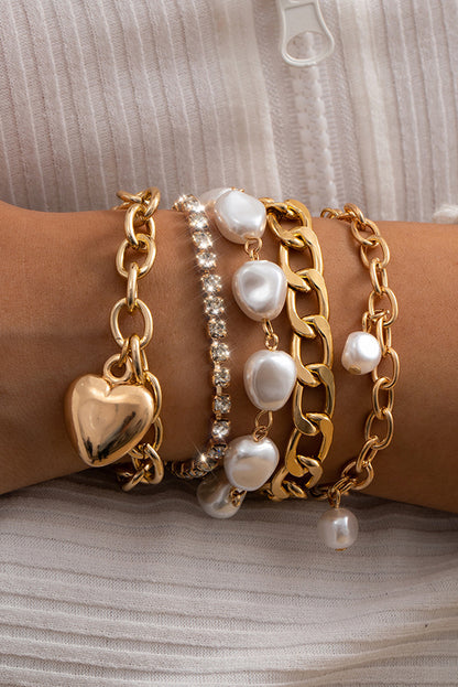 5 Piece Heart Gold Bracelet Set