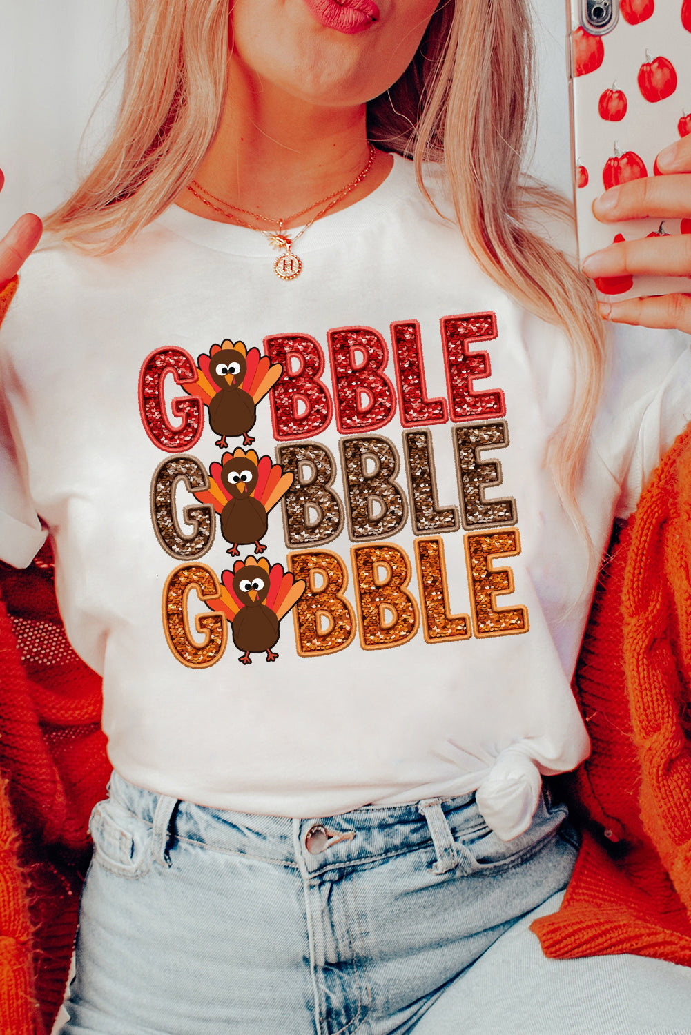 White GOBBLE Thanksgiving T Shirt