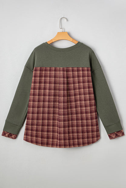 Moss Green Plaid Patchwork Sweatshirt