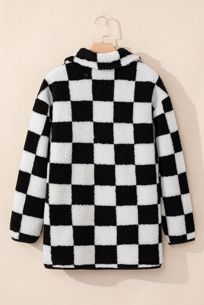 Checkered Buttoned Fleece Jacket