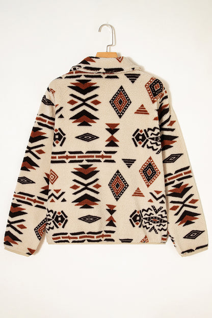 Geometric Half Zip Plush Sweatshirt