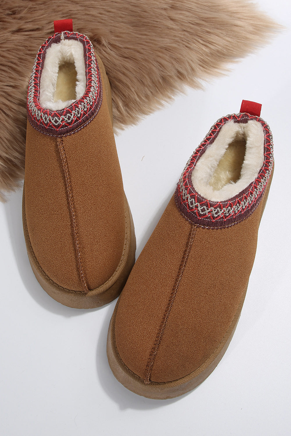 Chestnut Suede Round Toe Plush Lined Flats
