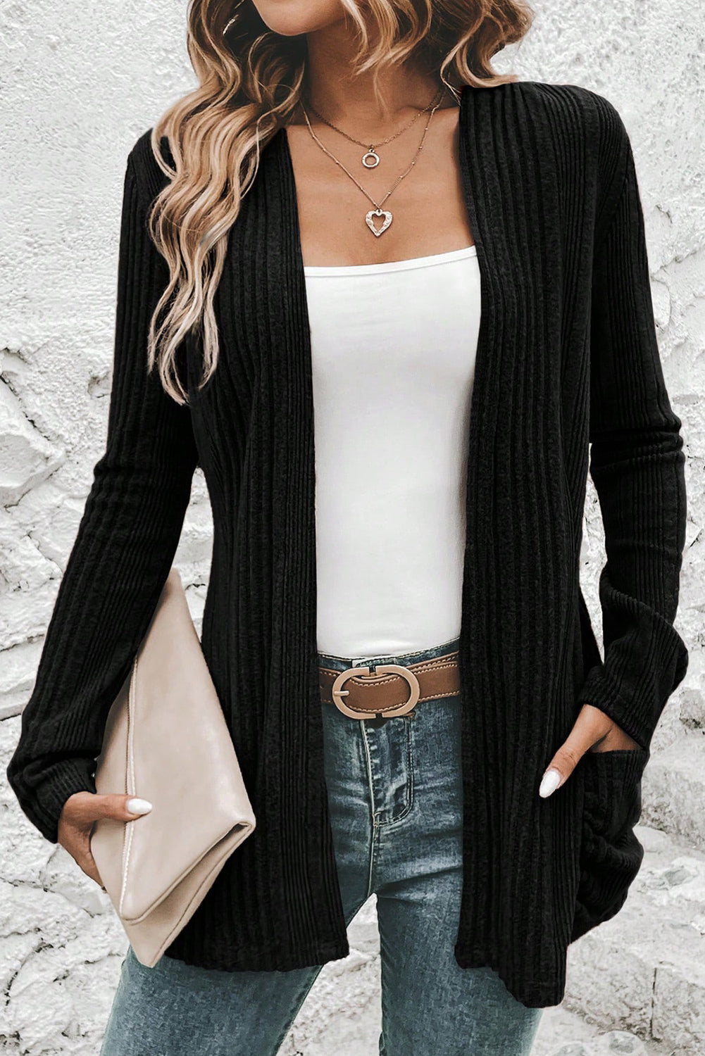 Black with pockets.  Instantly dresses up Jeans.