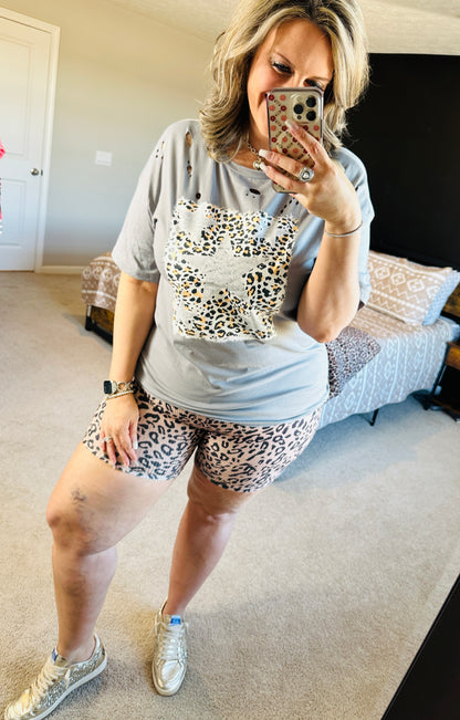 Leopard Stars Distressed Tee