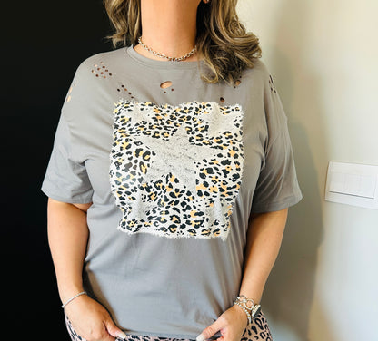 Leopard Stars Distressed Tee