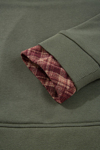 Moss Green Plaid Patchwork Sweatshirt
