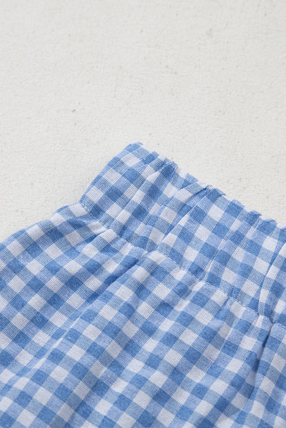 Blue Gingham Print Loose Shorts