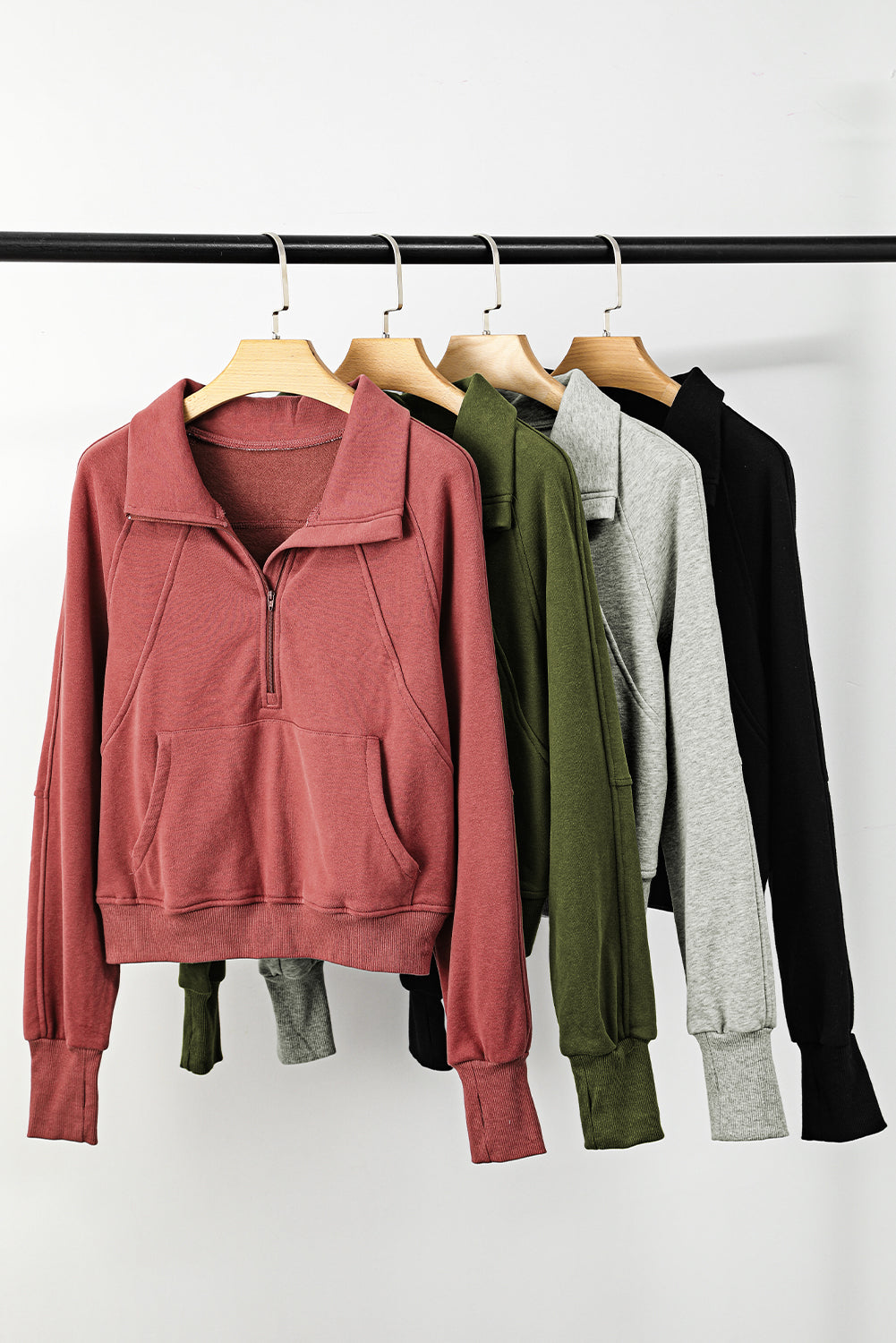 Half Zip Thumbhole Sleeve Sweatshirt