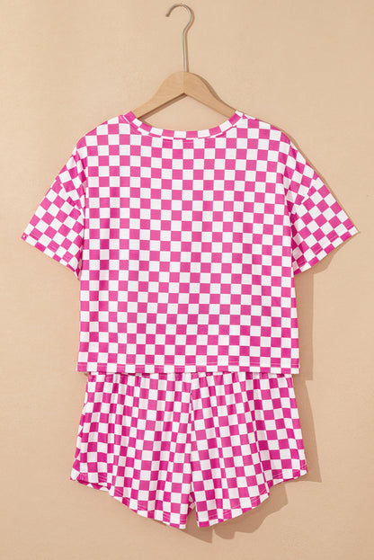 Pink Checkerboard T Shirt and Skorts Set