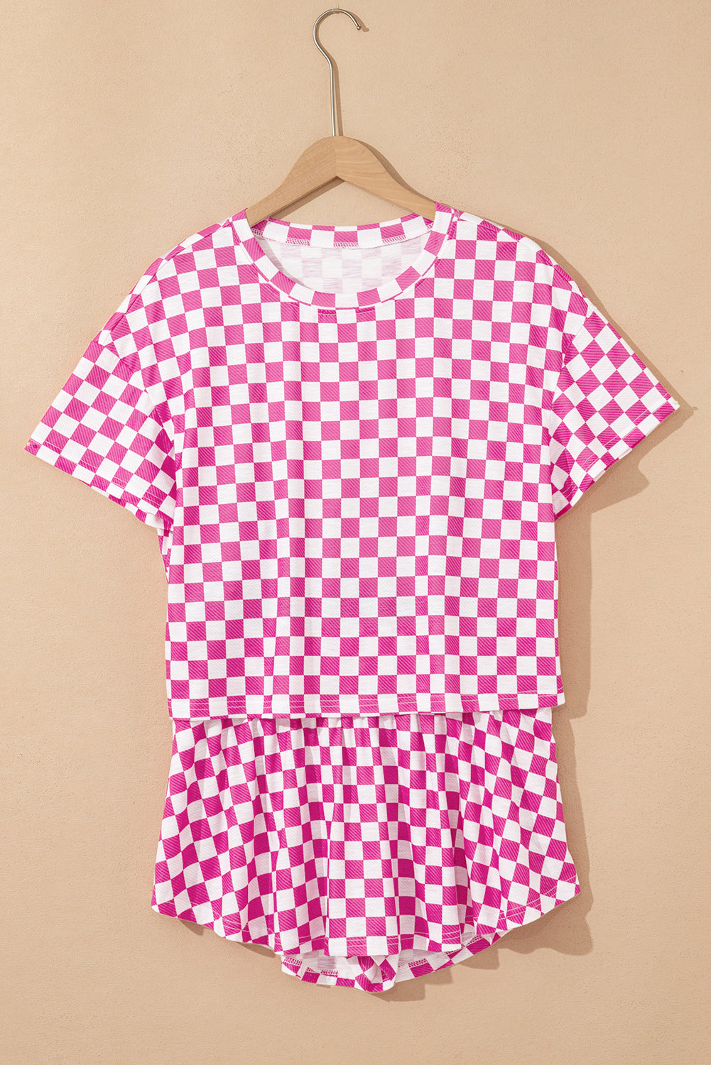 Pink Checkerboard T Shirt and Skorts Set
