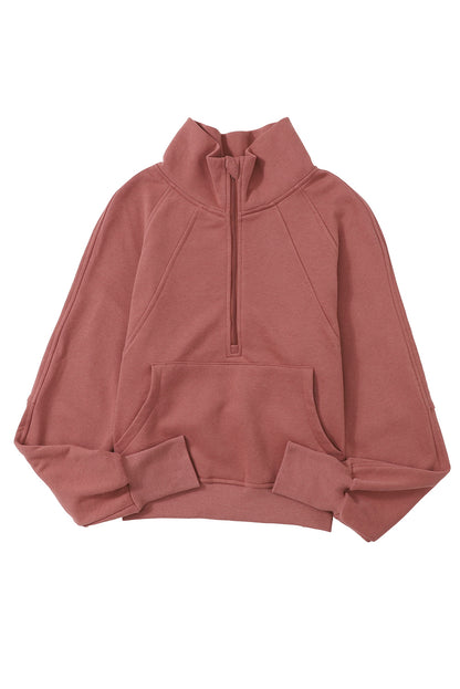 Half Zip Thumbhole Sleeve Sweatshirt