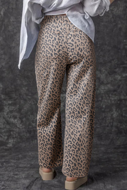 Leopard Print Wide Leg Jeans