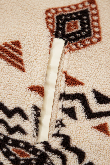 Geometric Half Zip Plush Sweatshirt