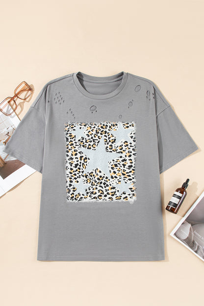 Leopard Stars Distressed Tee