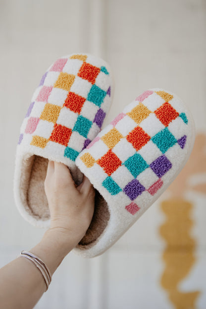 Checkered Plush Thermal Slippers