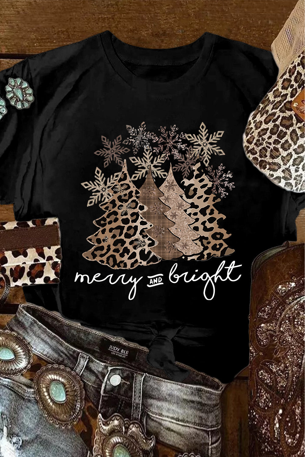 Black Leopard Christmas Tree T Shirt