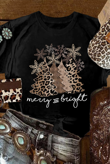 Black Leopard Christmas Tree T Shirt