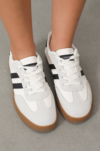 White Striped Lace Up Sneakers