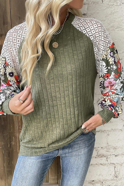 Green Floral Sleeve Top