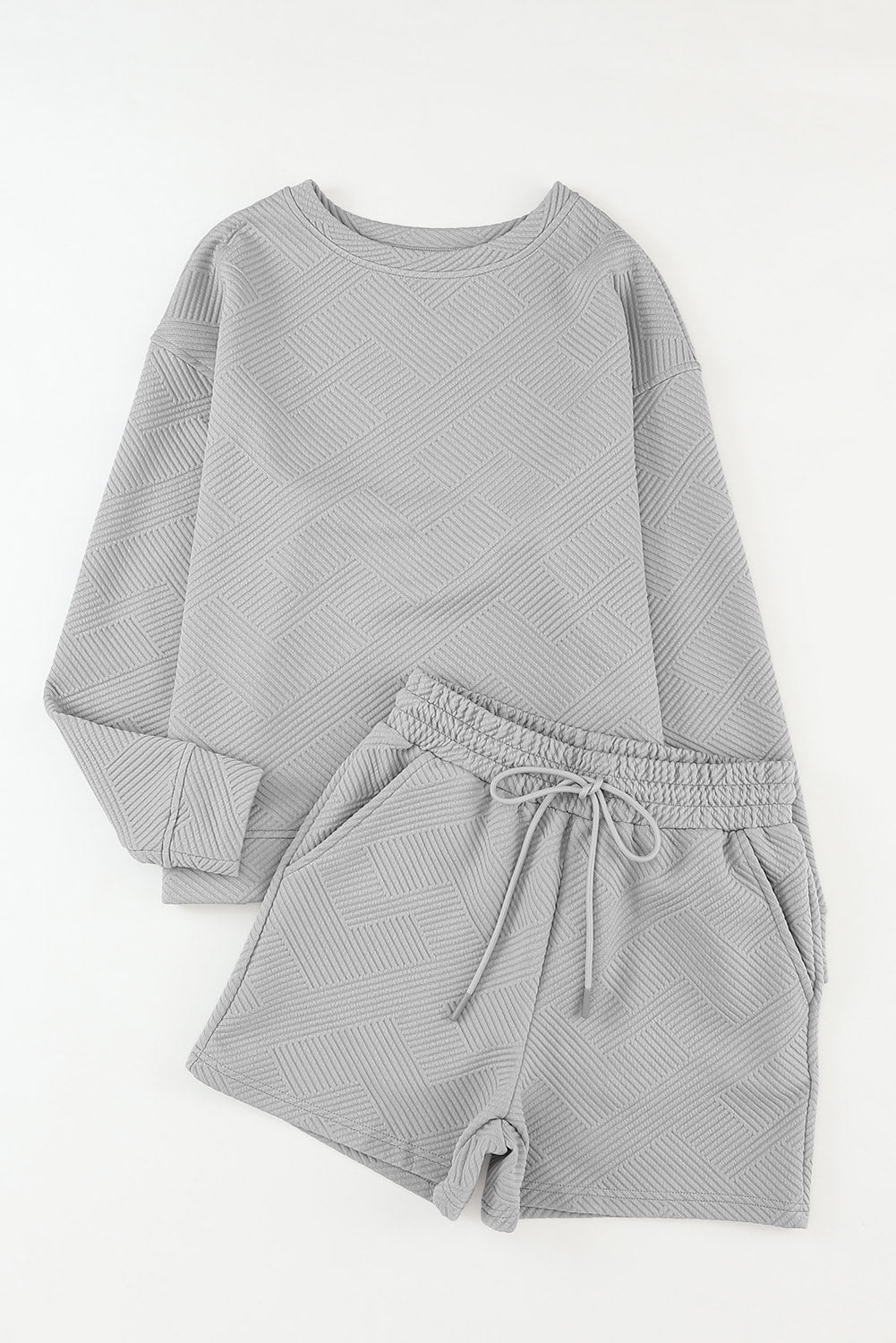 Gray Textured Shorts Set