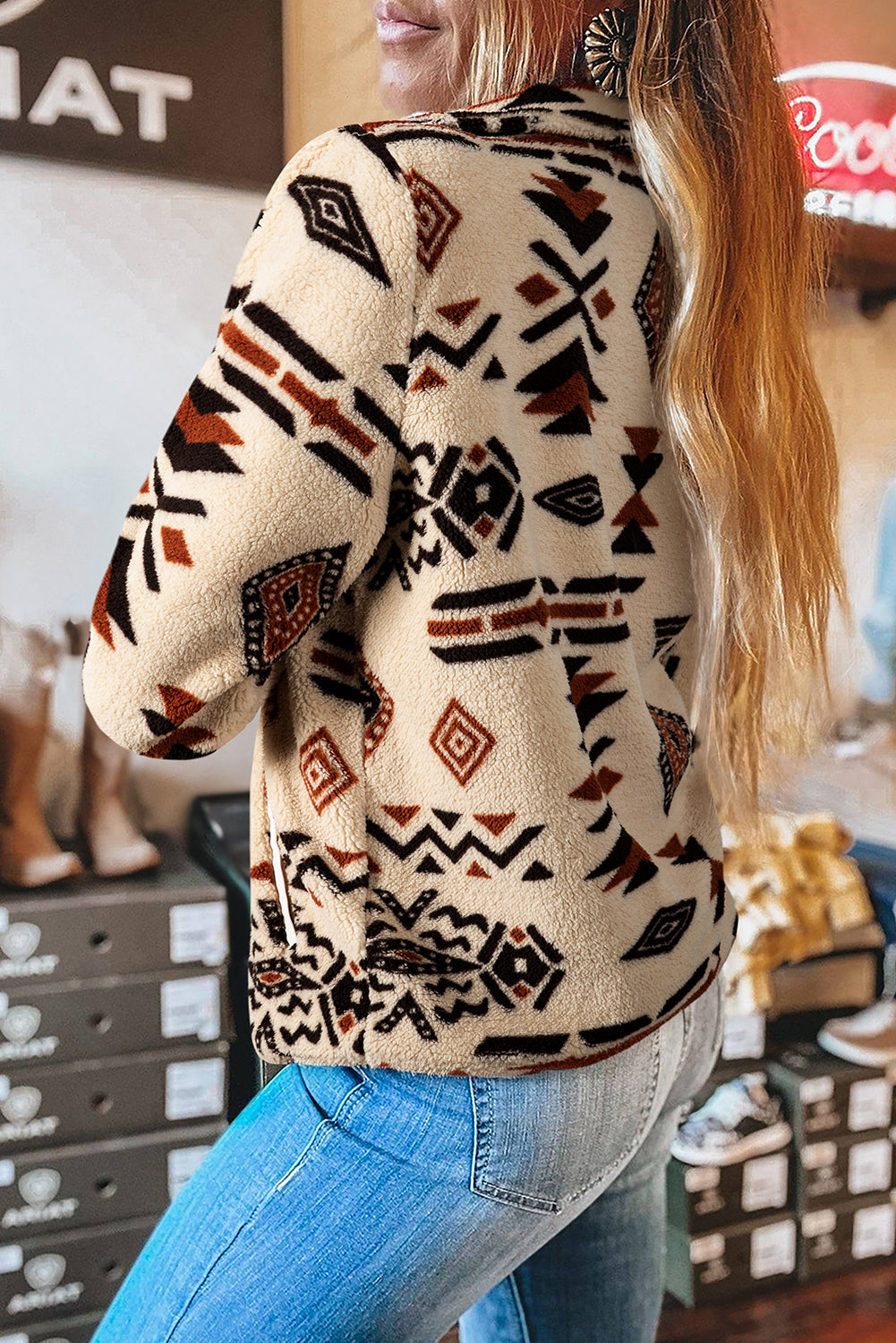 Geometric Half Zip Plush Sweatshirt