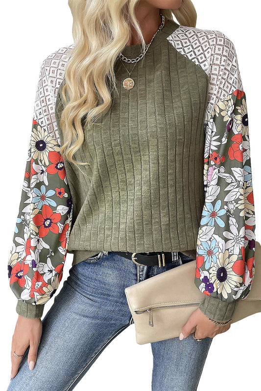 Green Floral Sleeve Top