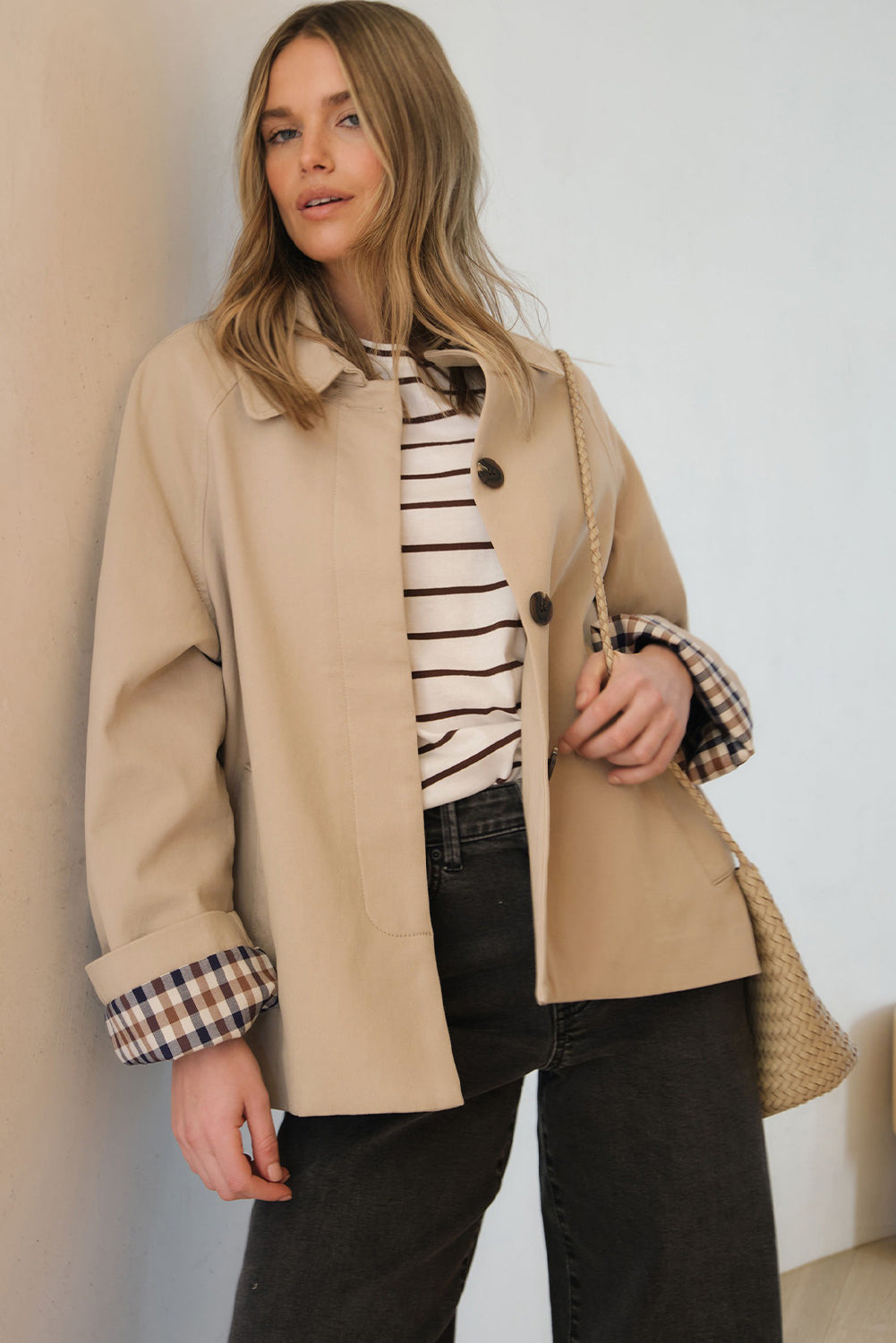 Plaid Lined Collar Trench