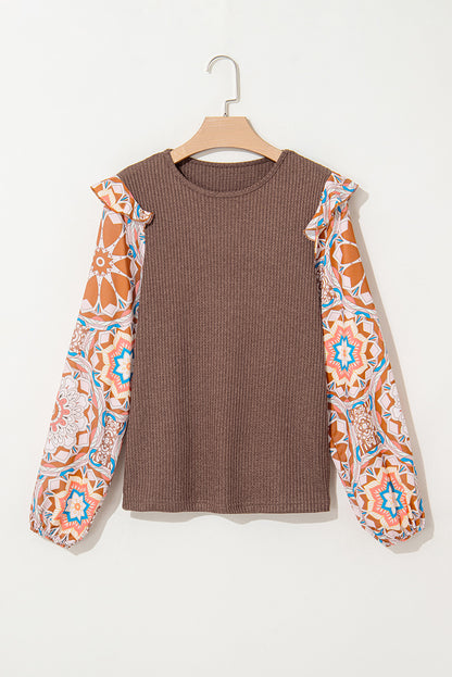 Waffle Floral Sleeve Top