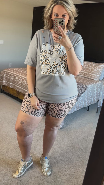Leopard Stars Distressed Tee